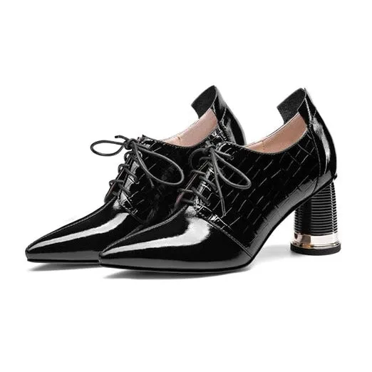 AlliLuxe Exotic Leather Lace-Up Pointed Pumps