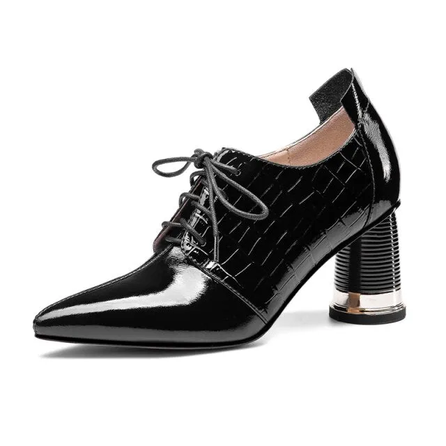 AlliLuxe Exotic Leather Lace-Up Pointed Pumps