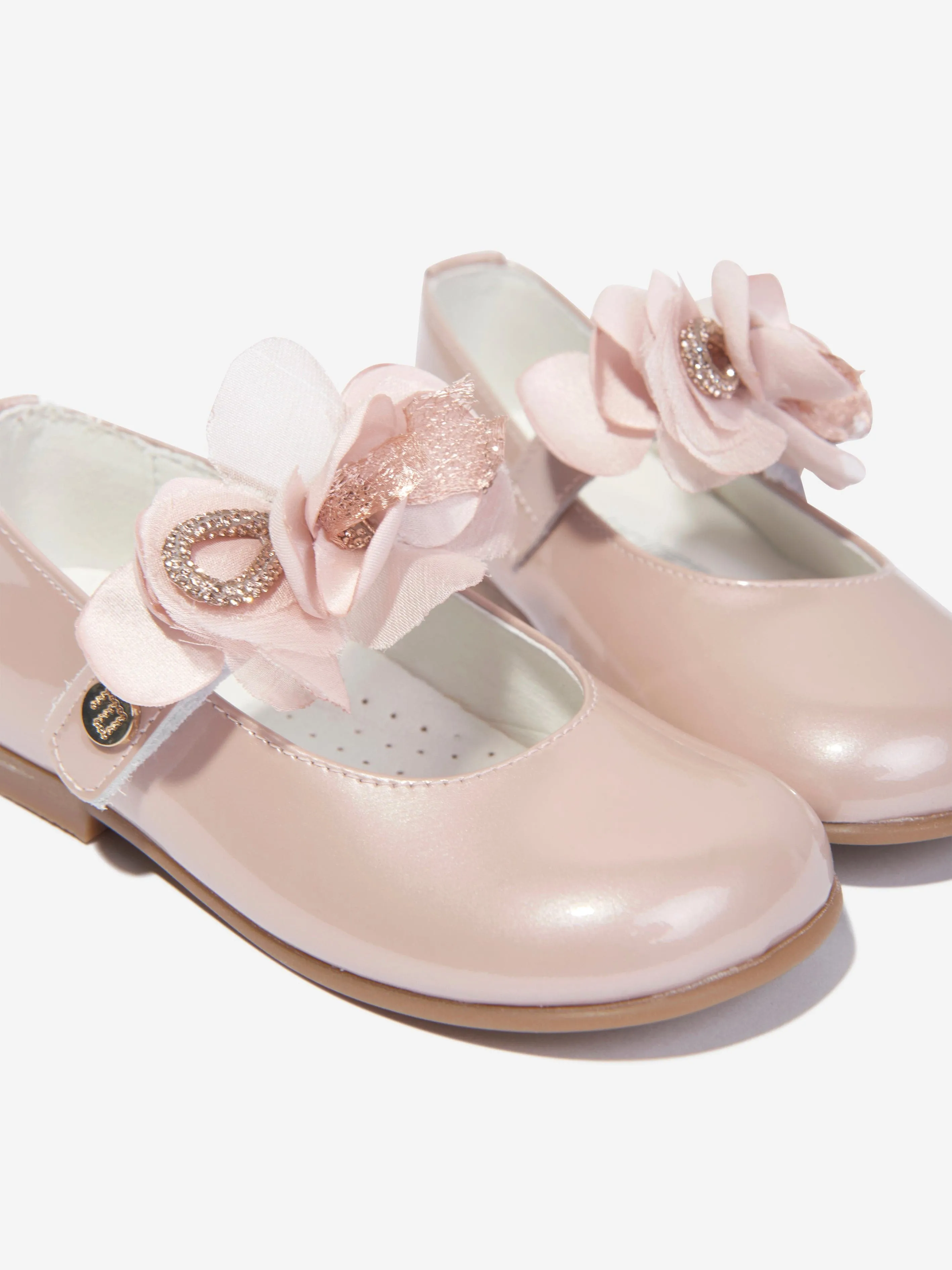 Andanines Girls Leather Flower Shoes in Pink