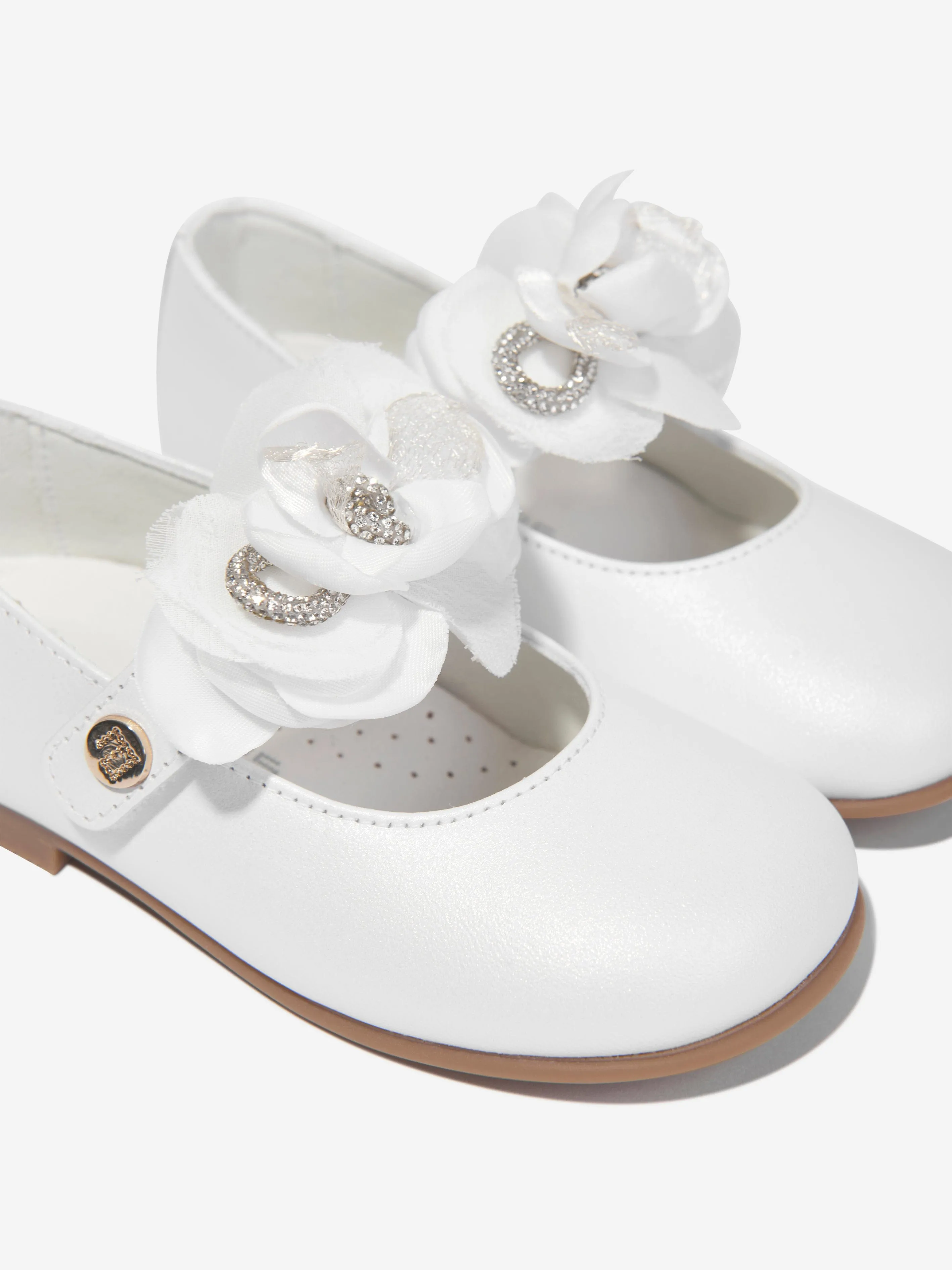 Andanines Girls Leather Flower Shoes in White