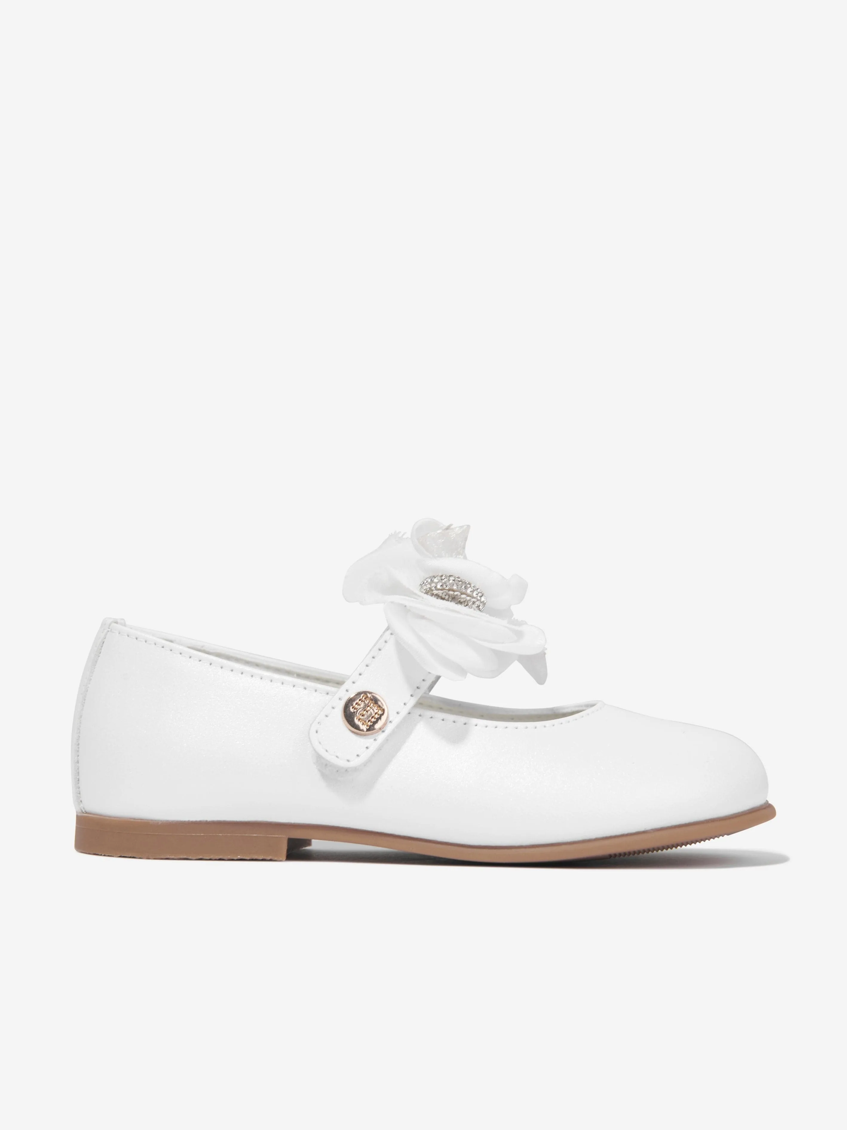 Andanines Girls Leather Flower Shoes in White