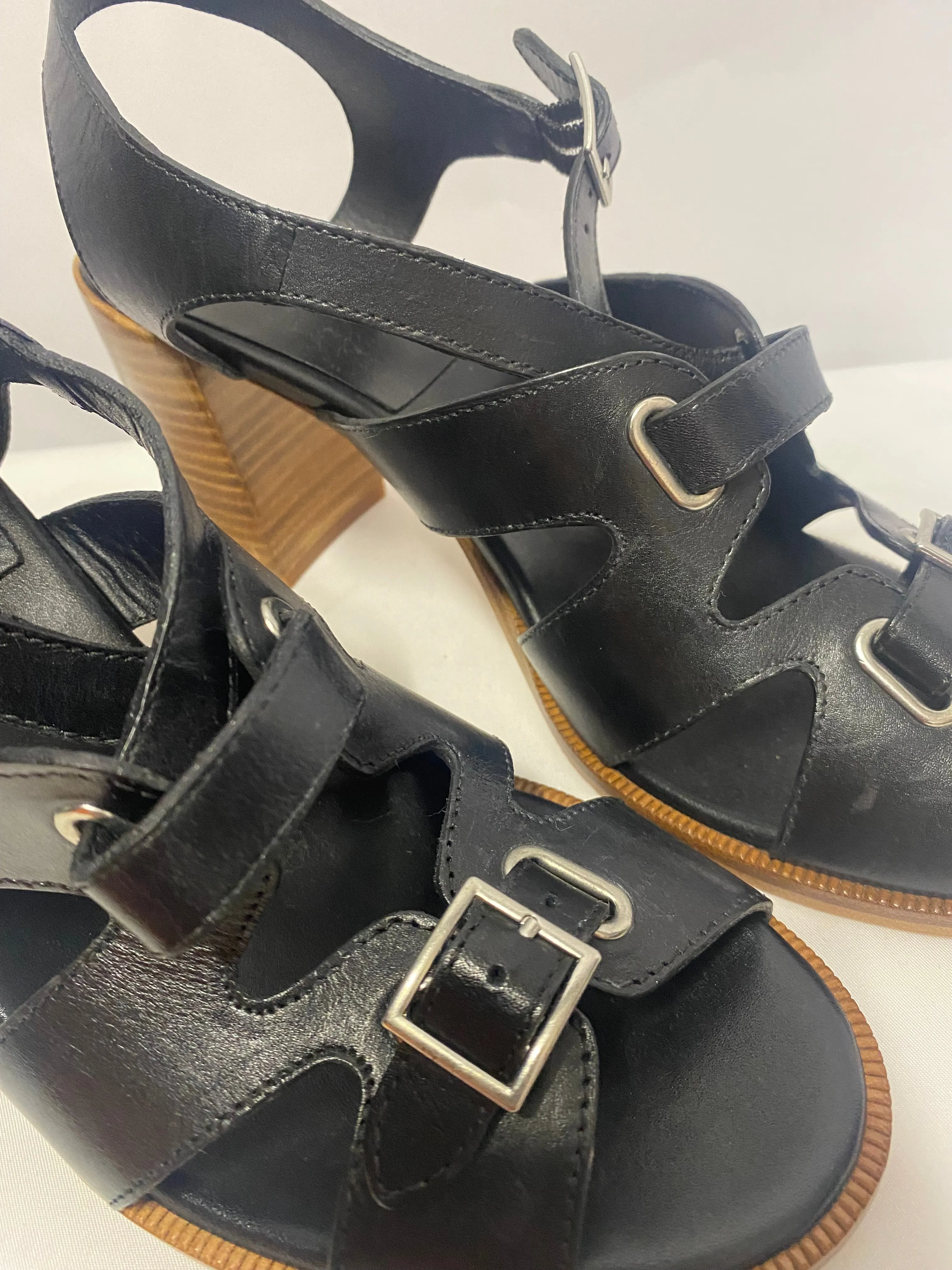 APC Black Leather Elisa Heeled Sandals 7