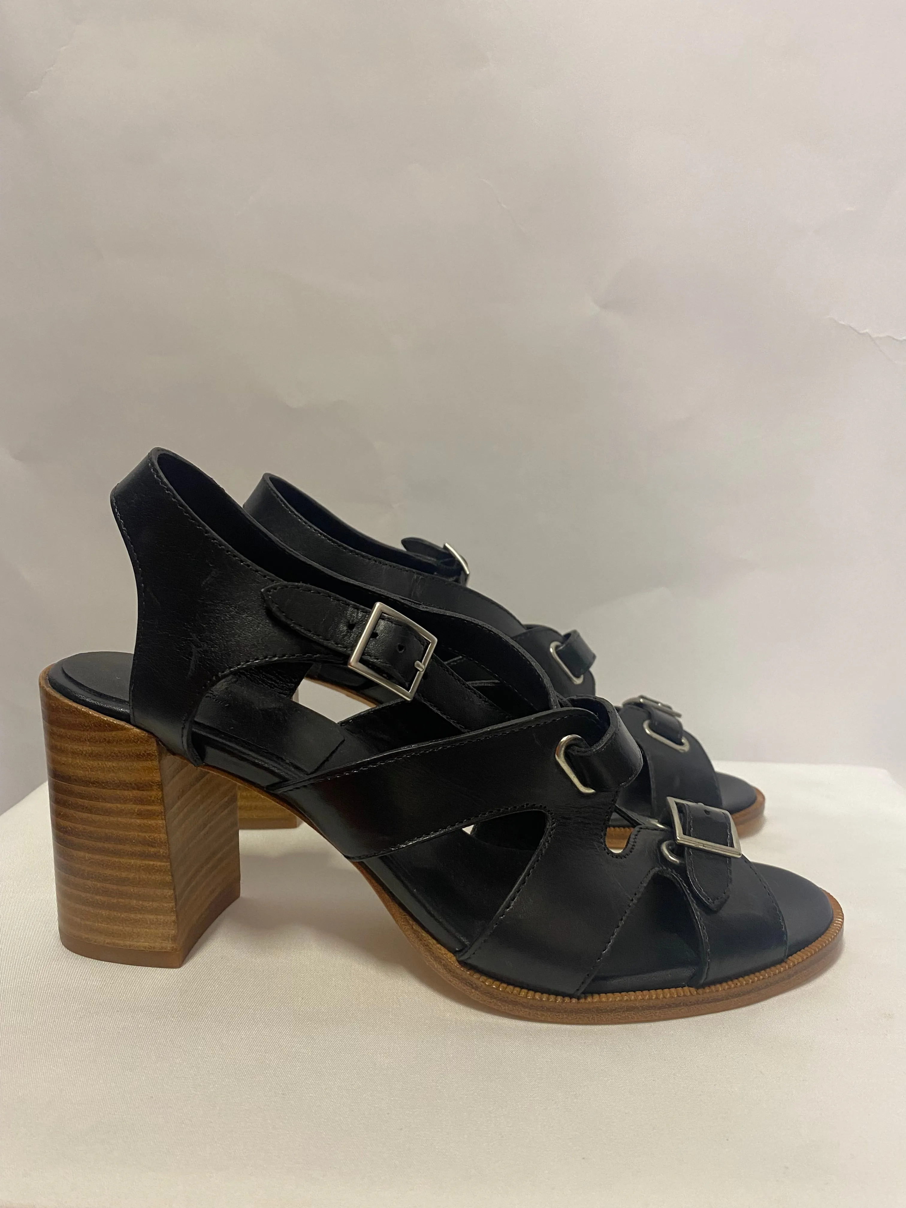 APC Black Leather Elisa Heeled Sandals 7