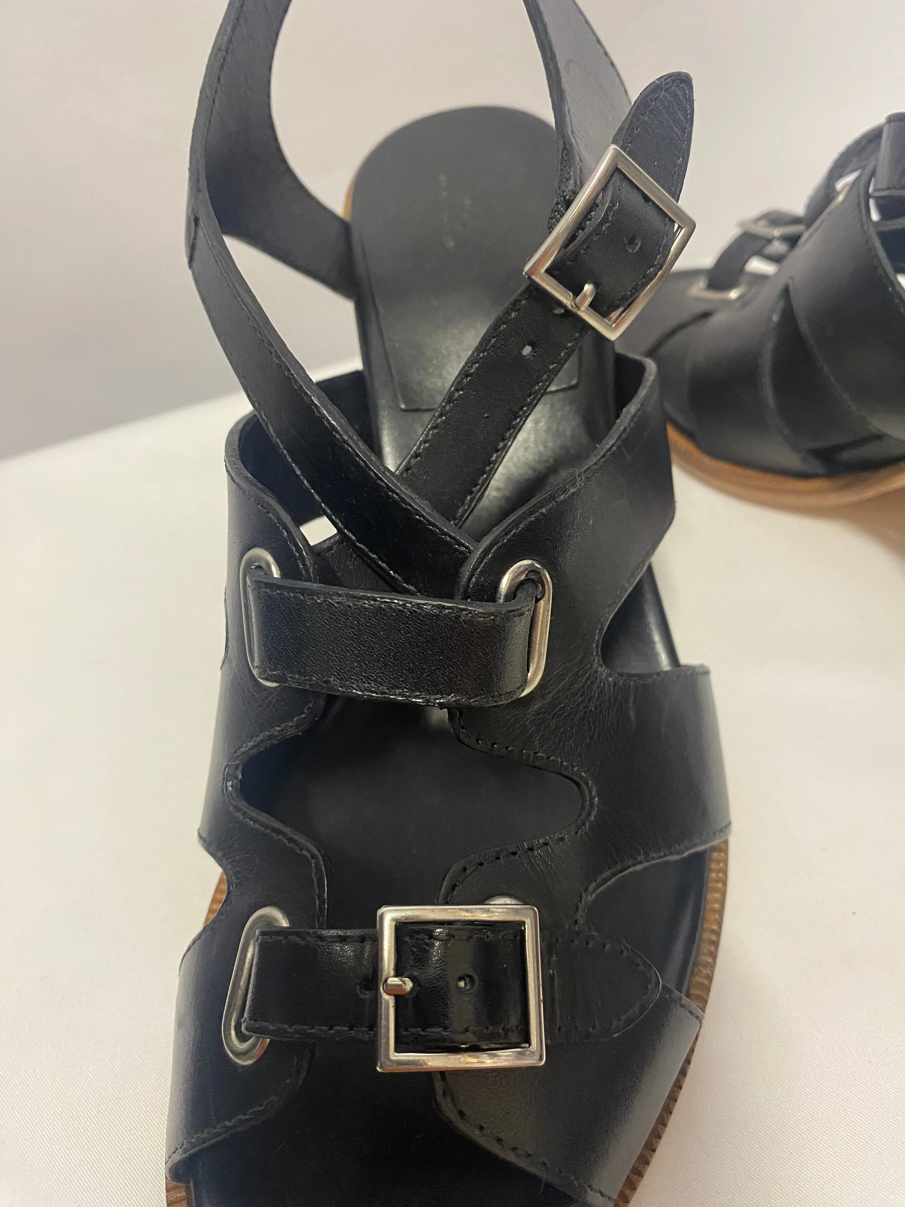 APC Black Leather Elisa Heeled Sandals 7