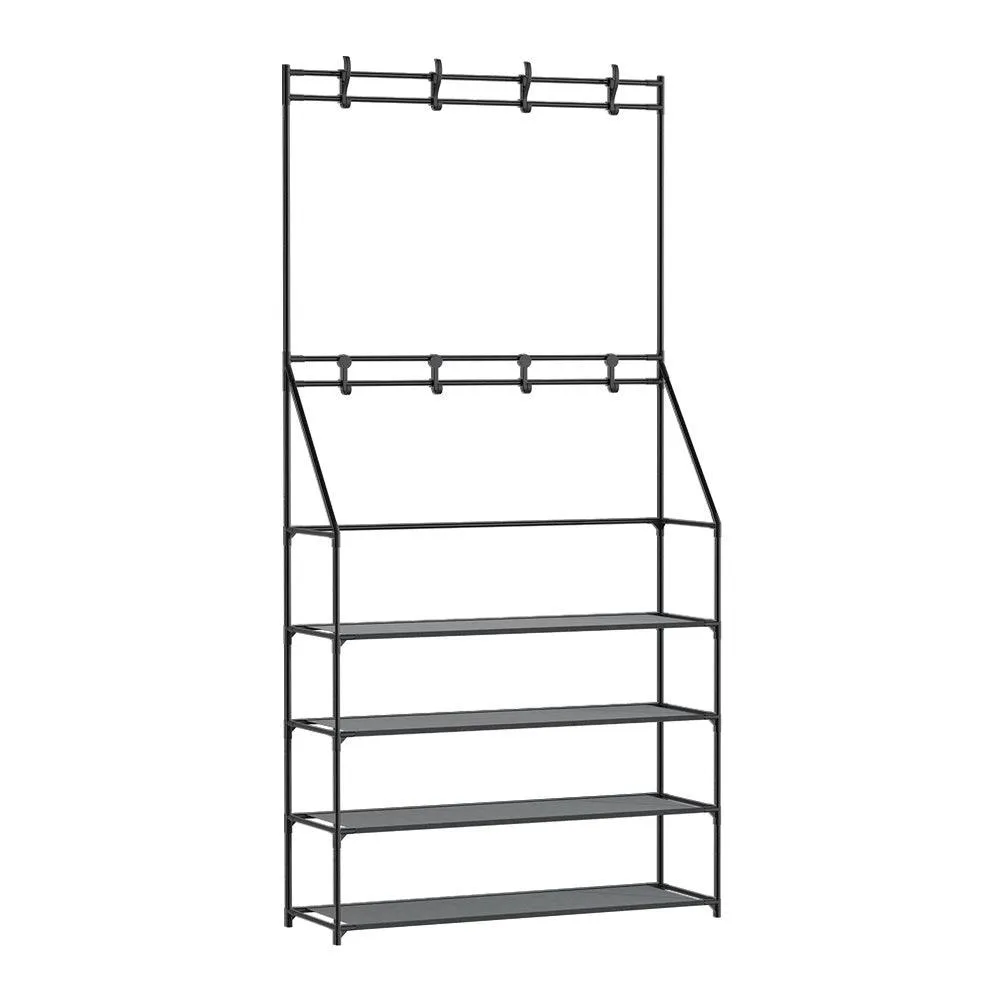 Artiss Shoe Rack Coat Hat Stand Hallway Shoes Storage Tree Metal Shelves Black