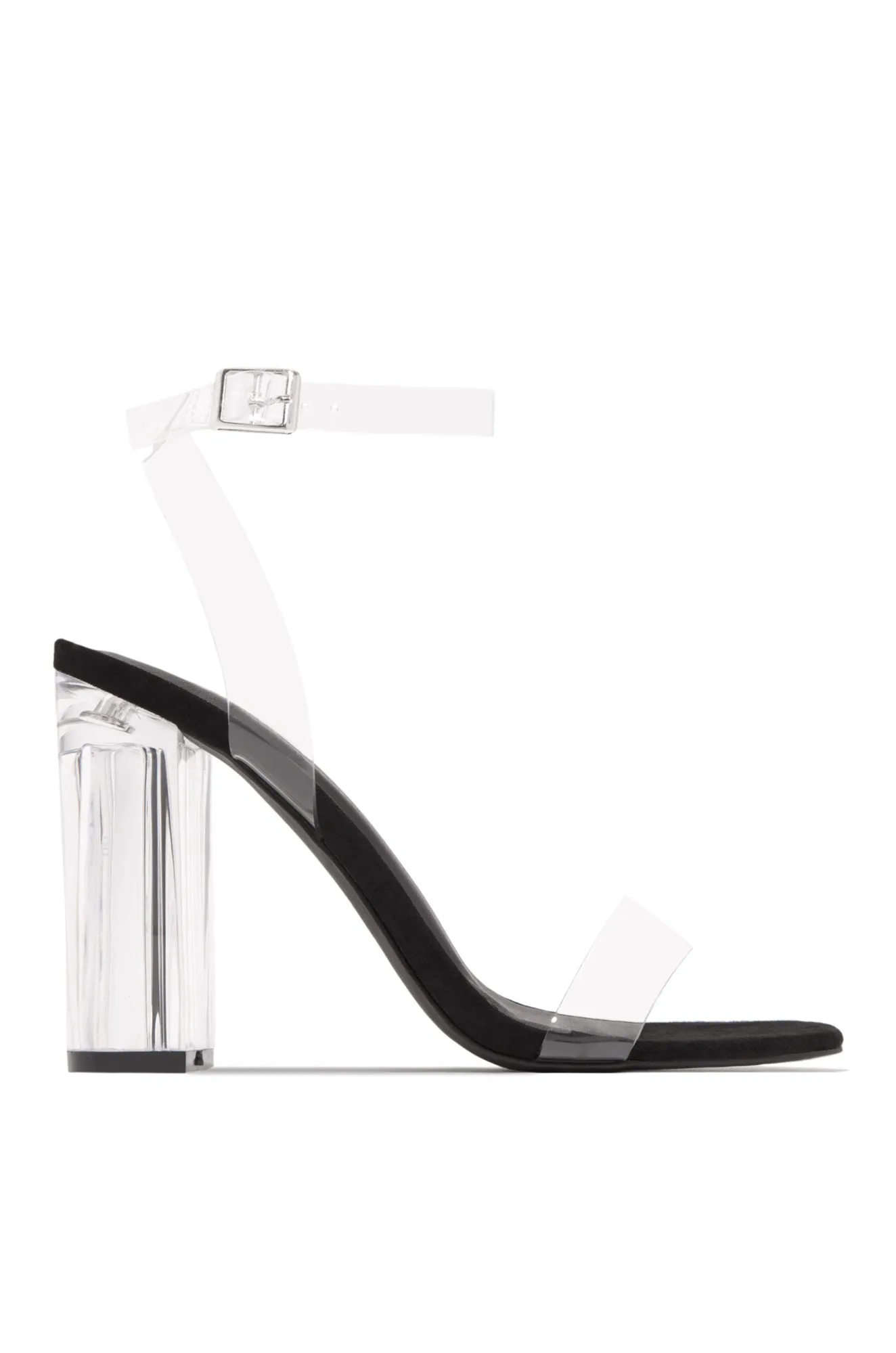 Big Reveal Clear Strap Block High Heels - Black