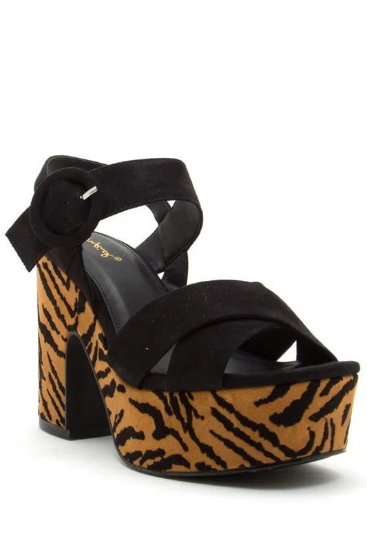 Black & Tiger Print Platform Sandal - Size 6