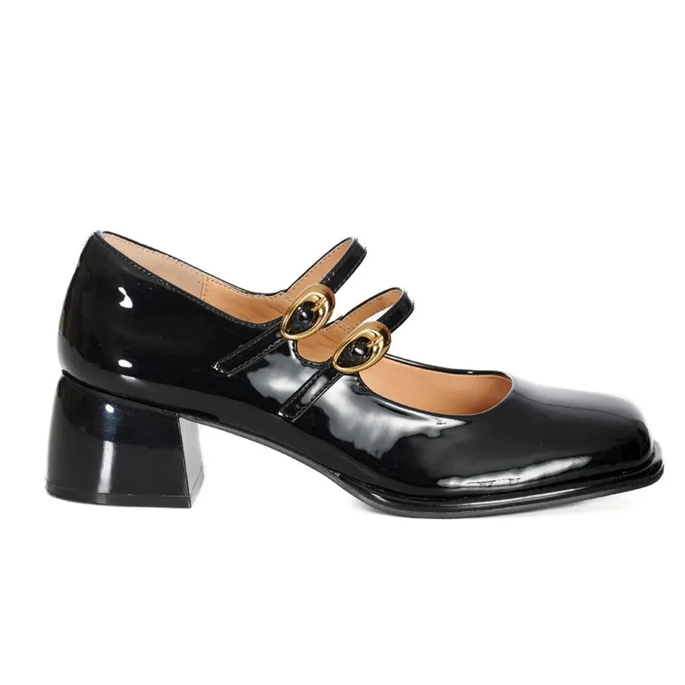 Black Mary Jane Twin Buckle Retro Pumps