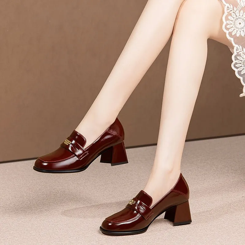 BowLux Leather Dual Color Slip-On High Heels