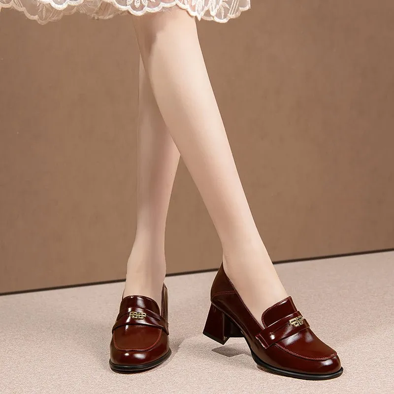 BowLux Leather Dual Color Slip-On High Heels