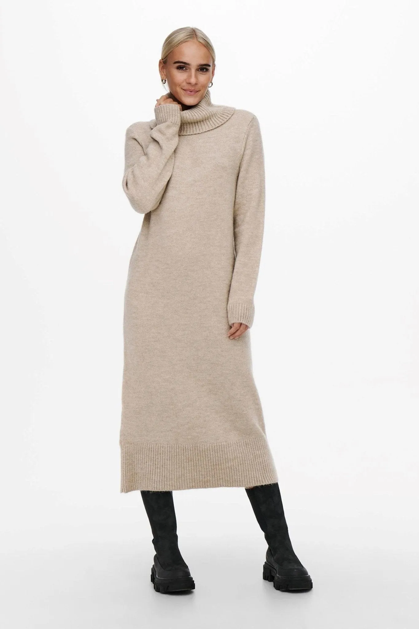 Brandie Roll Neck Dress - Pumice Stone