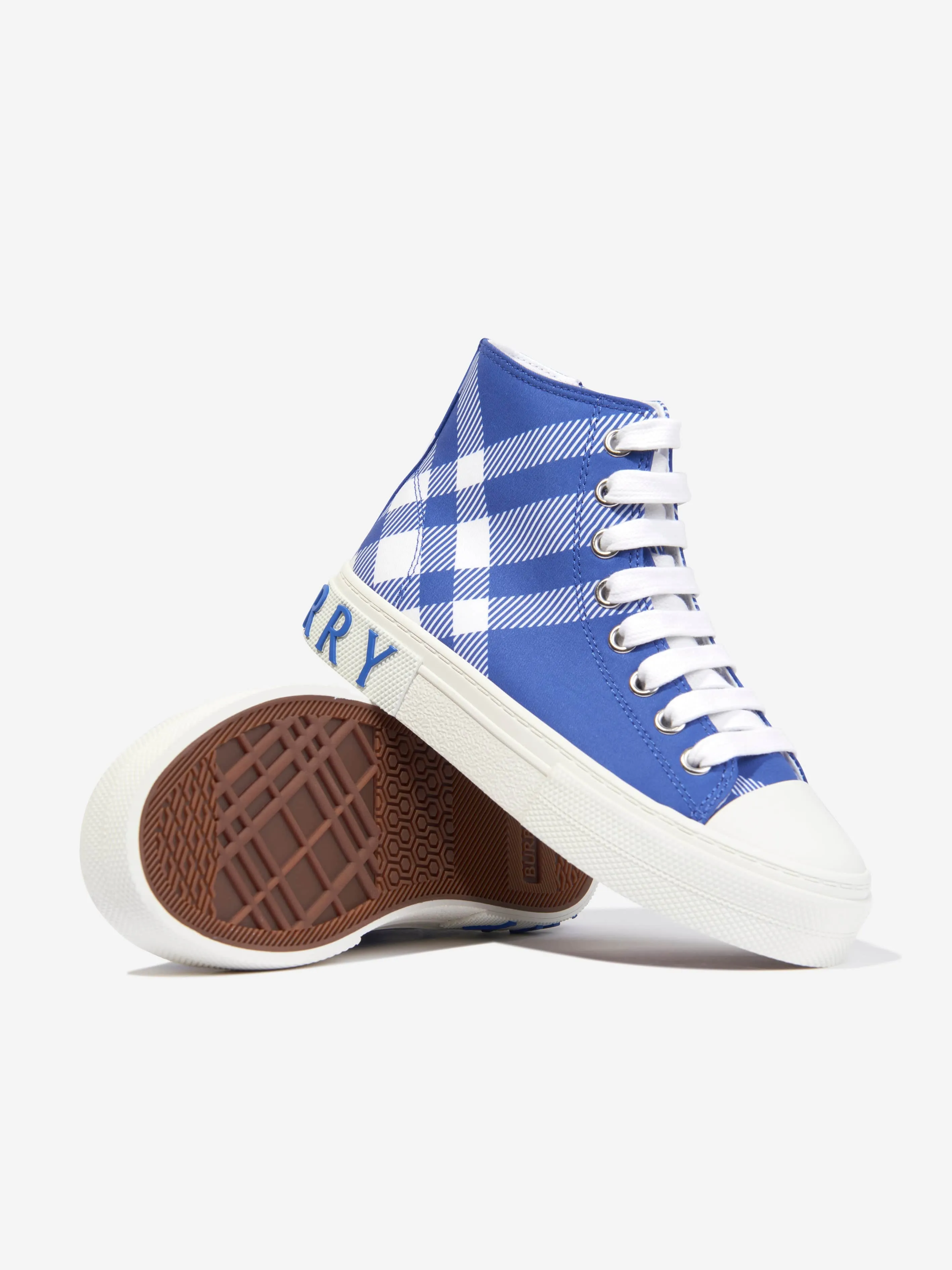 Burberry Kids Cotton Check High Top Trainers in Blue