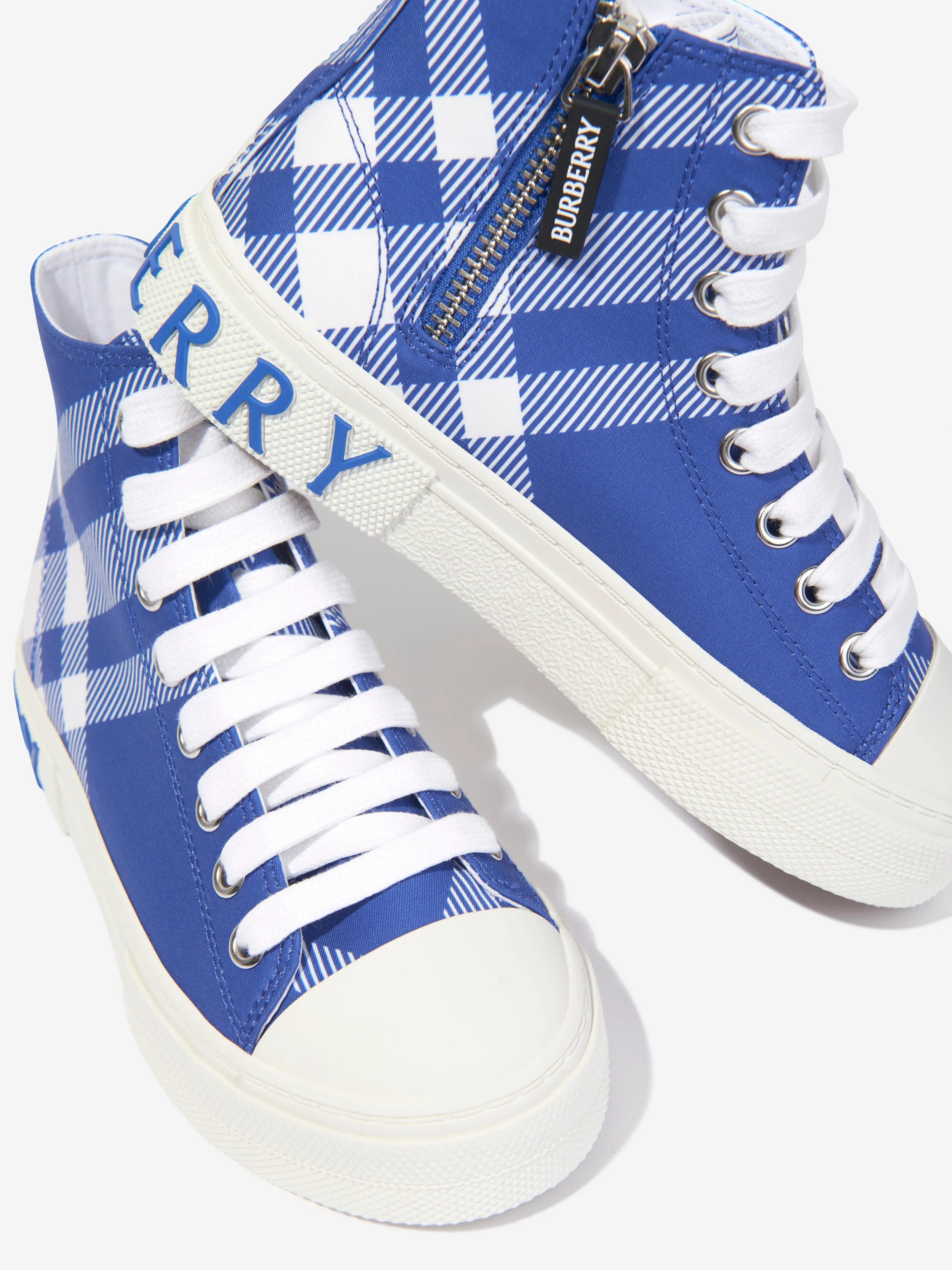 Burberry Kids Cotton Check High Top Trainers in Blue