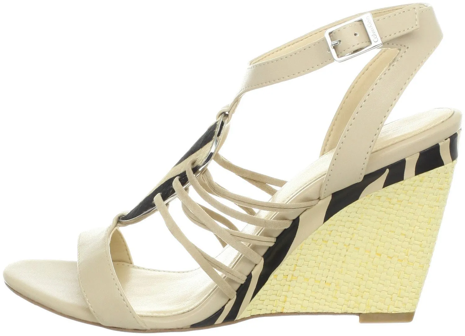 Calvin Klein Marion Shiny S Nappa Wedge Sandal, Oatmeal (Women)