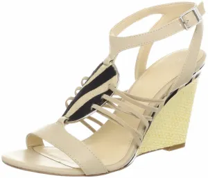 Calvin Klein Marion Shiny S Nappa Wedge Sandal, Oatmeal (Women)