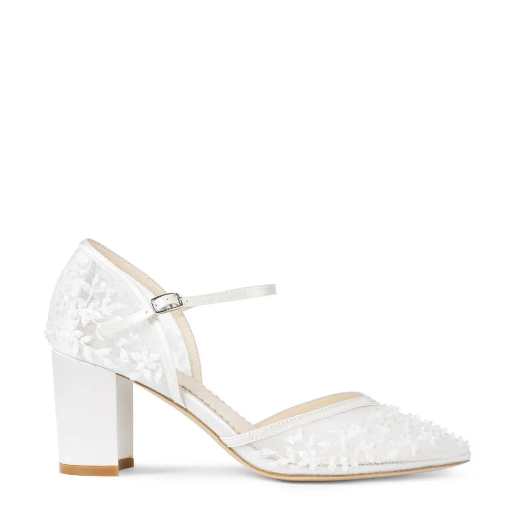 Carla - Ivory Floral Beaded Lace D'Orsay Block Heels