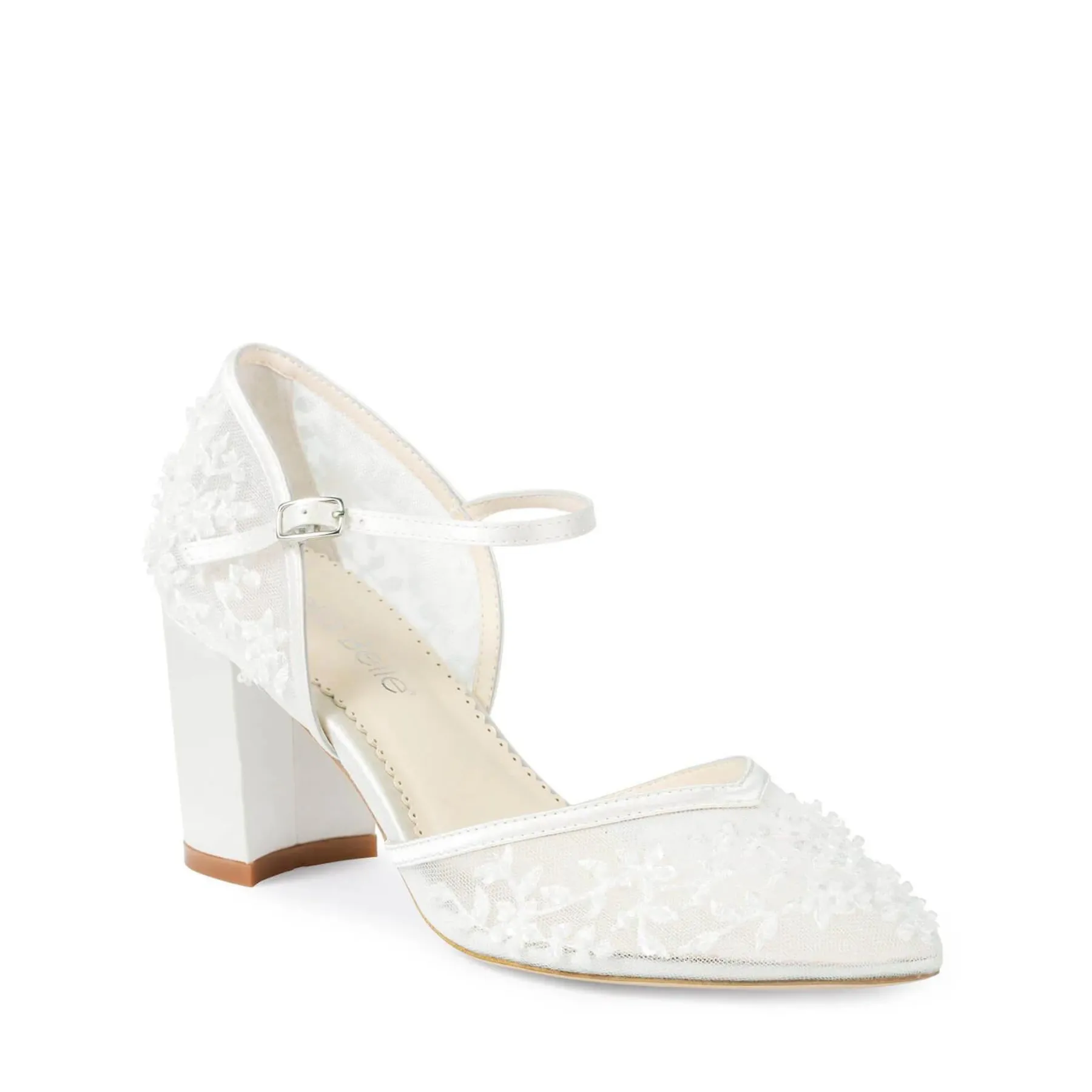 Carla - Ivory Floral Beaded Lace D'Orsay Block Heels