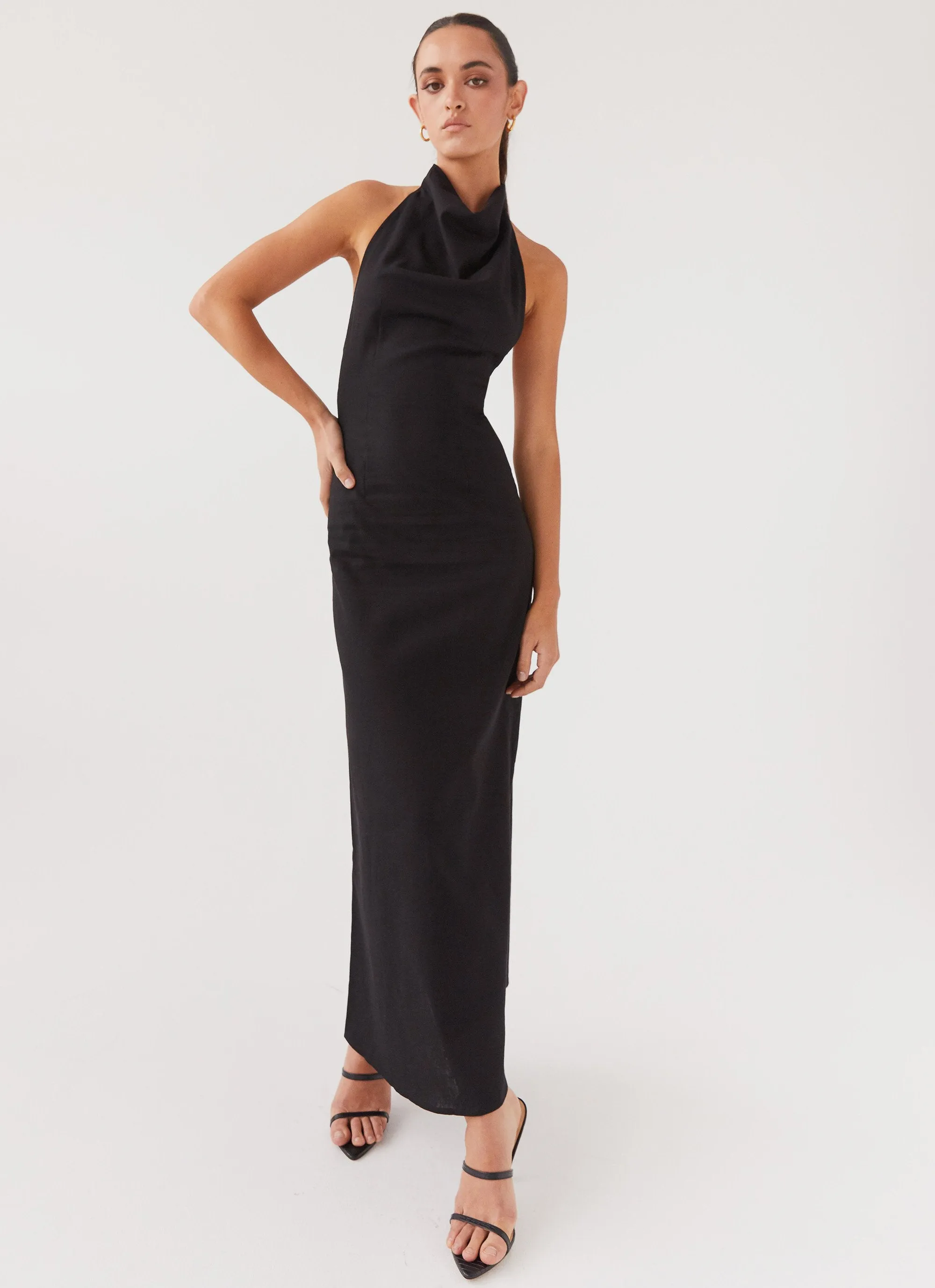 Cartia Linen Maxi Dress - Black