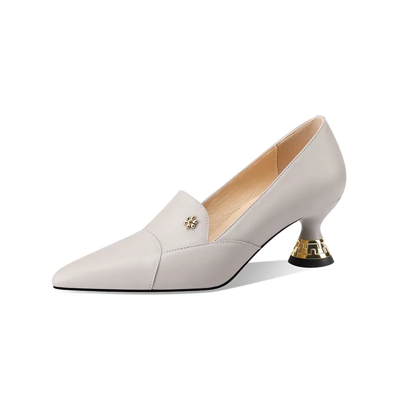 Chic Leather Pointed Toe Slip-on Pumps