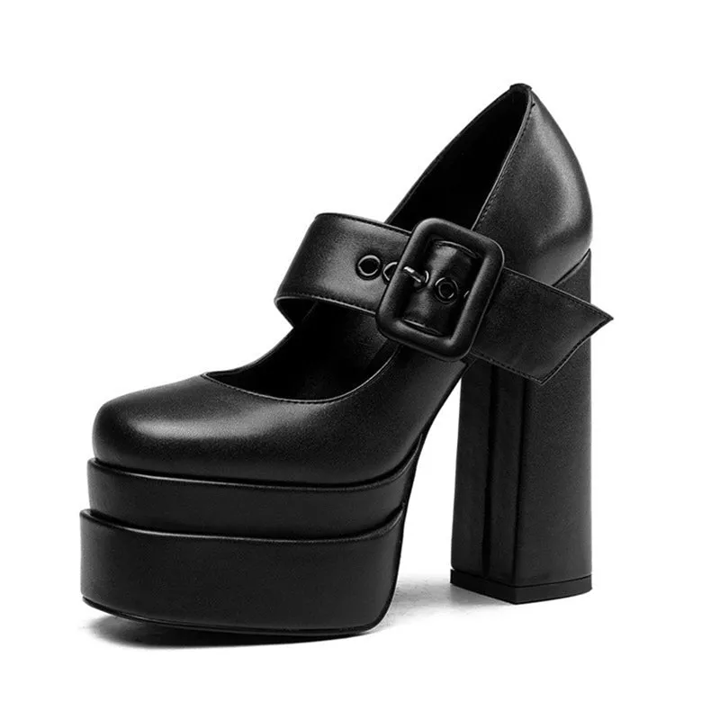 Chic Mary Janes Round Toe Buckle Platform Pumps