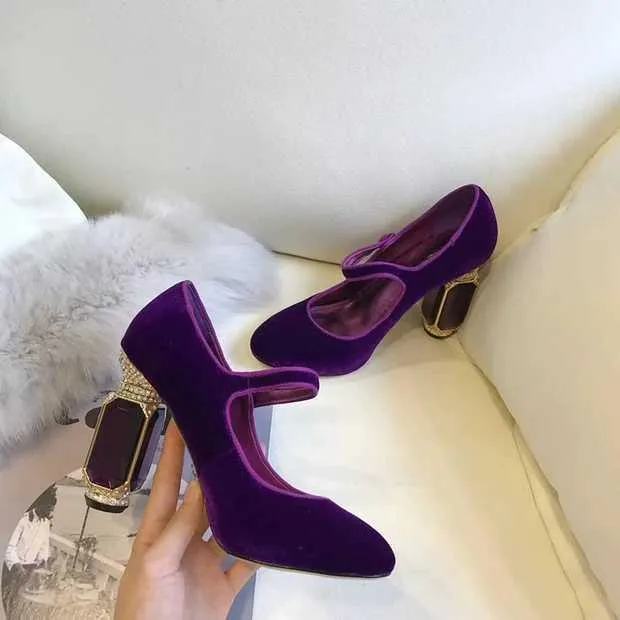 Chunky Jewel Suede Pumps