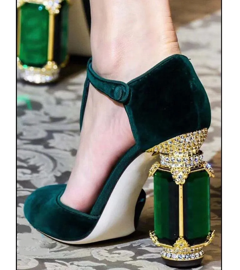 Chunky Jewel Suede Pumps