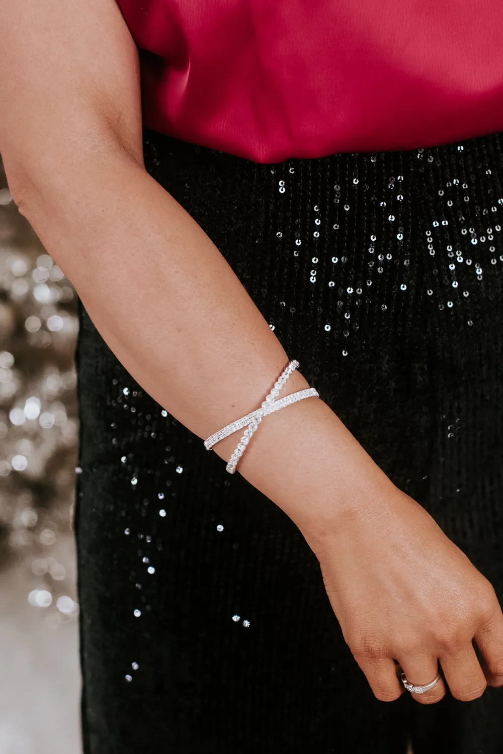 Criss Cross Glam Cuff, Silver