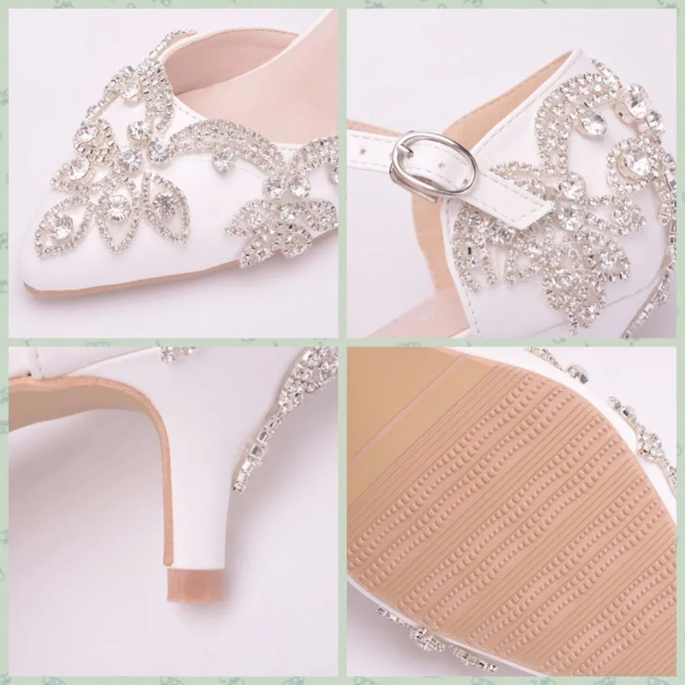 Crystal Queen Dress Heels White Rhinestone Pointed Toe Shoe