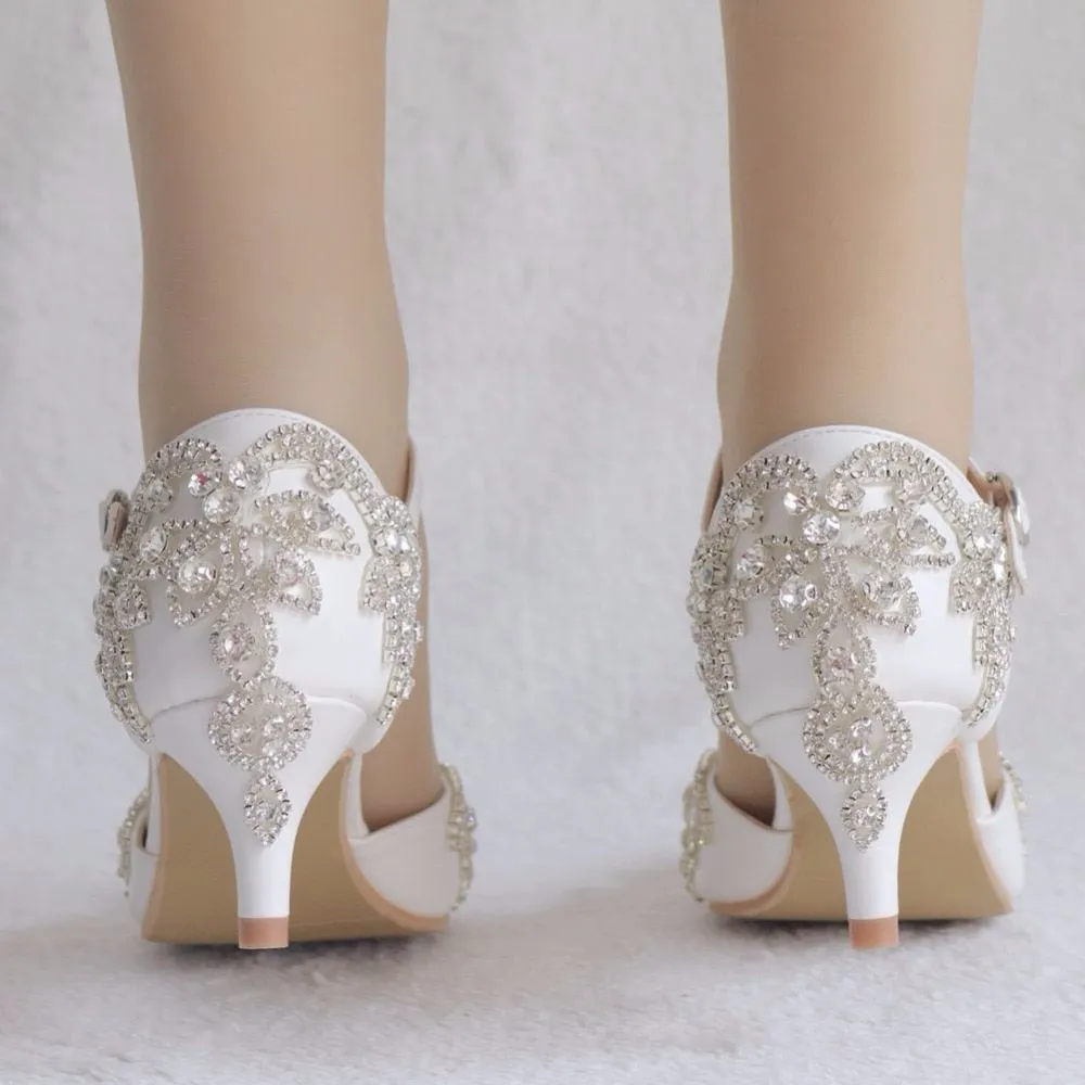 Crystal Queen Dress Heels White Rhinestone Pointed Toe Shoe