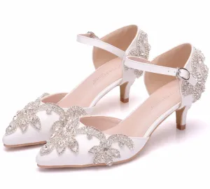 Crystal Queen Dress Heels White Rhinestone Pointed Toe Shoe