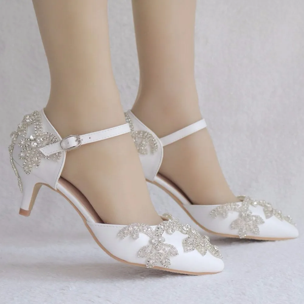 Crystal Queen Dress Heels White Rhinestone Pointed Toe Shoe