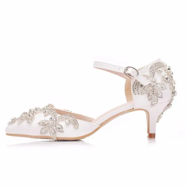 Crystal Queen Dress Heels White Rhinestone Pointed Toe Shoe