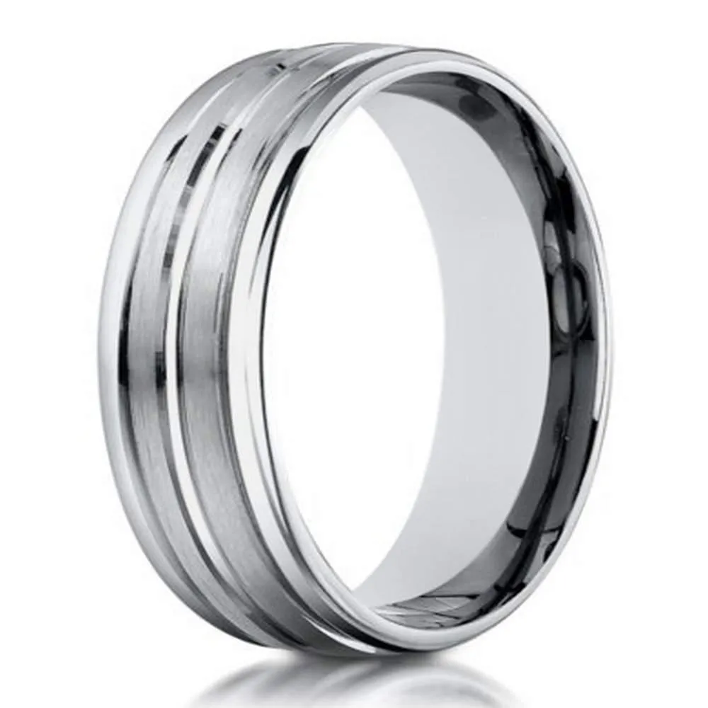 Designer Men's 10K White Gold Wedding Band With Center Cut | 6mm