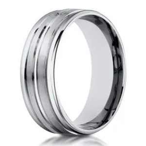 Designer Men's 10K White Gold Wedding Band With Center Cut | 6mm