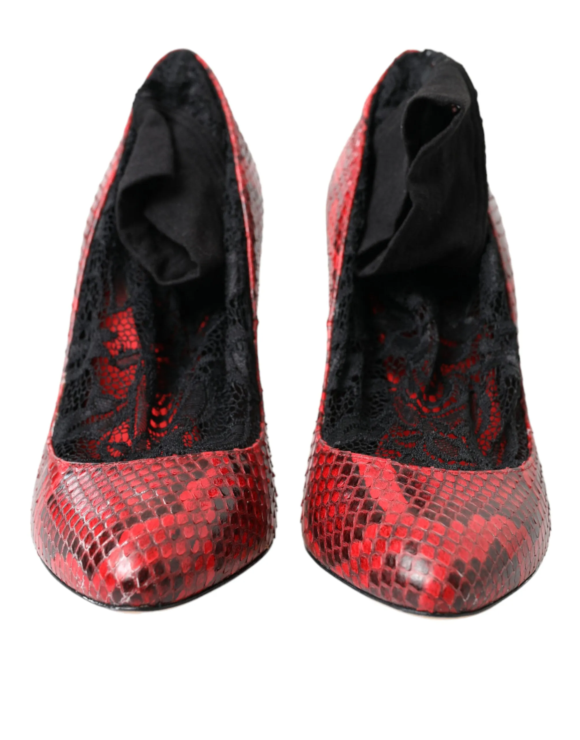 Dolce & Gabbana Red Snakeskin Pumps with Lace Socks