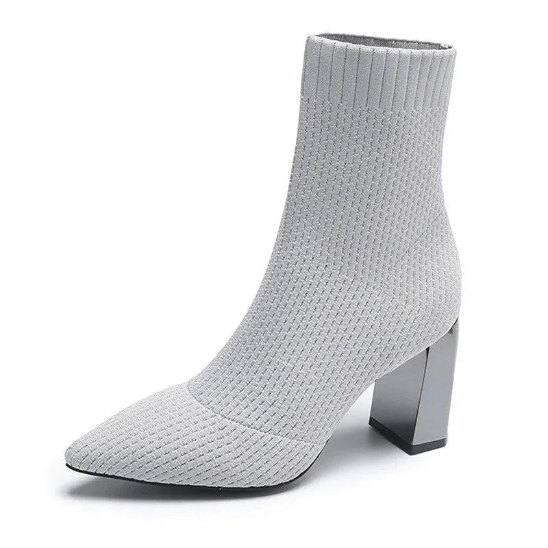 Elastic Stilettos Heel Pointed Toe Knitted Ankle Sock Boots