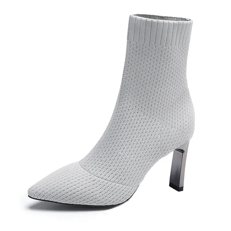 Elastic Stilettos Heel Pointed Toe Knitted Ankle Sock Boots