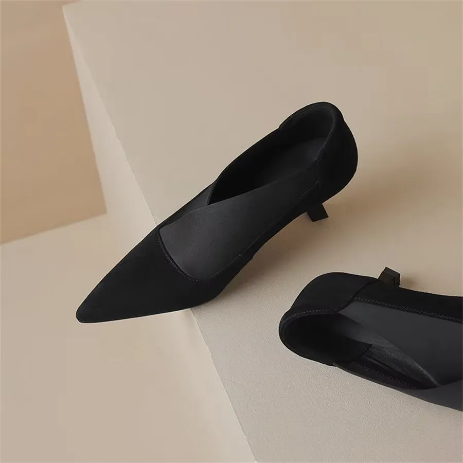 Elegant Cow Leather Pointed Toe Thin Heel Pumps