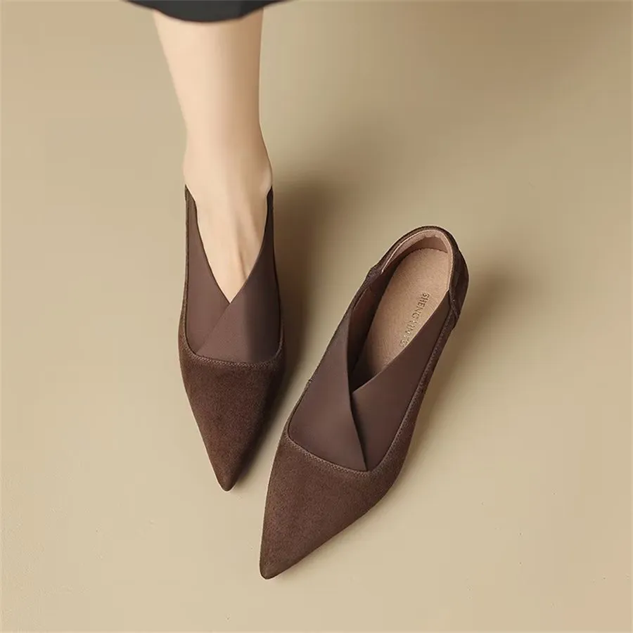 Elegant Cow Leather Pointed Toe Thin Heel Pumps