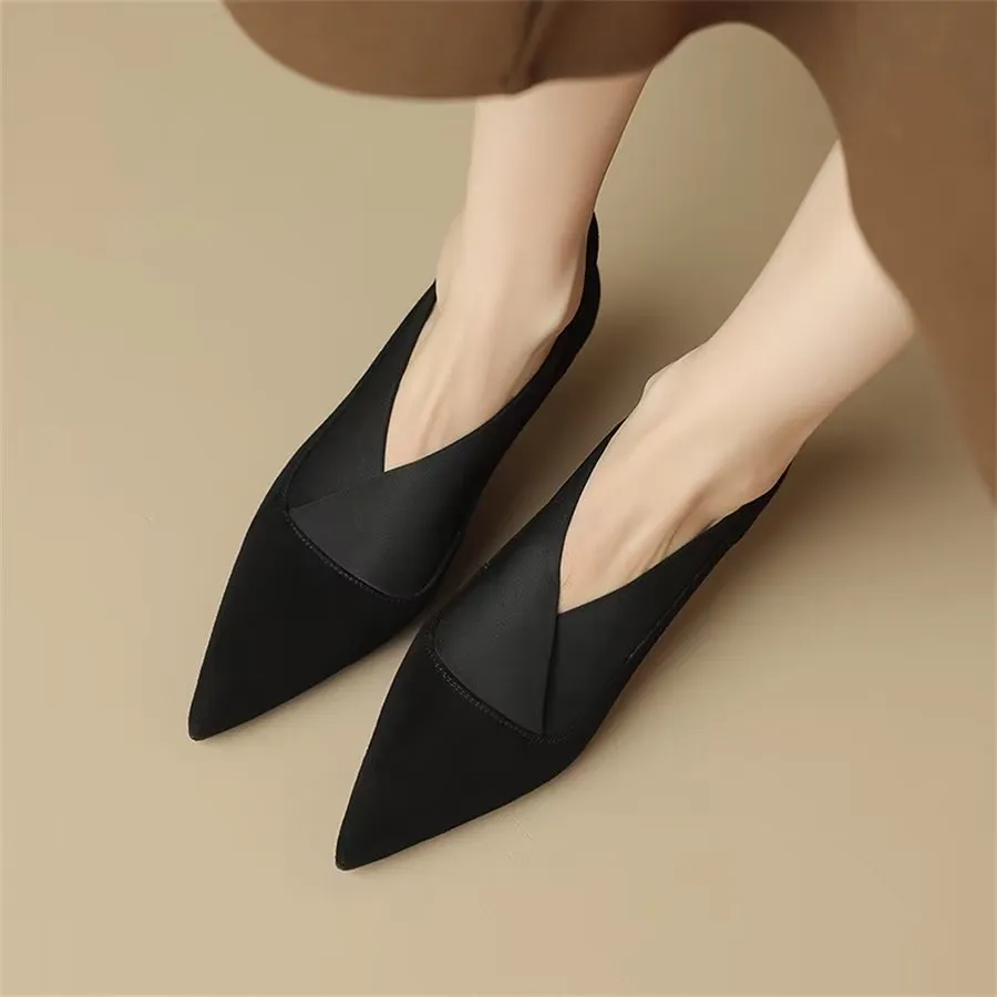 Elegant Cow Leather Pointed Toe Thin Heel Pumps