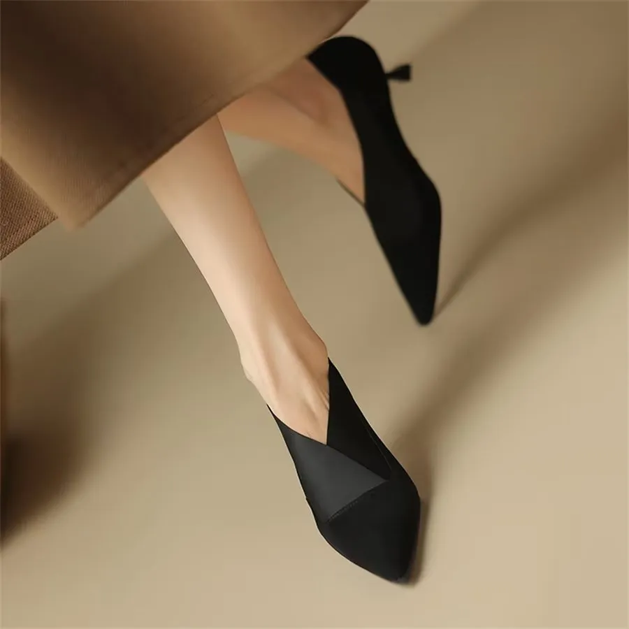 Elegant Cow Leather Pointed Toe Thin Heel Pumps