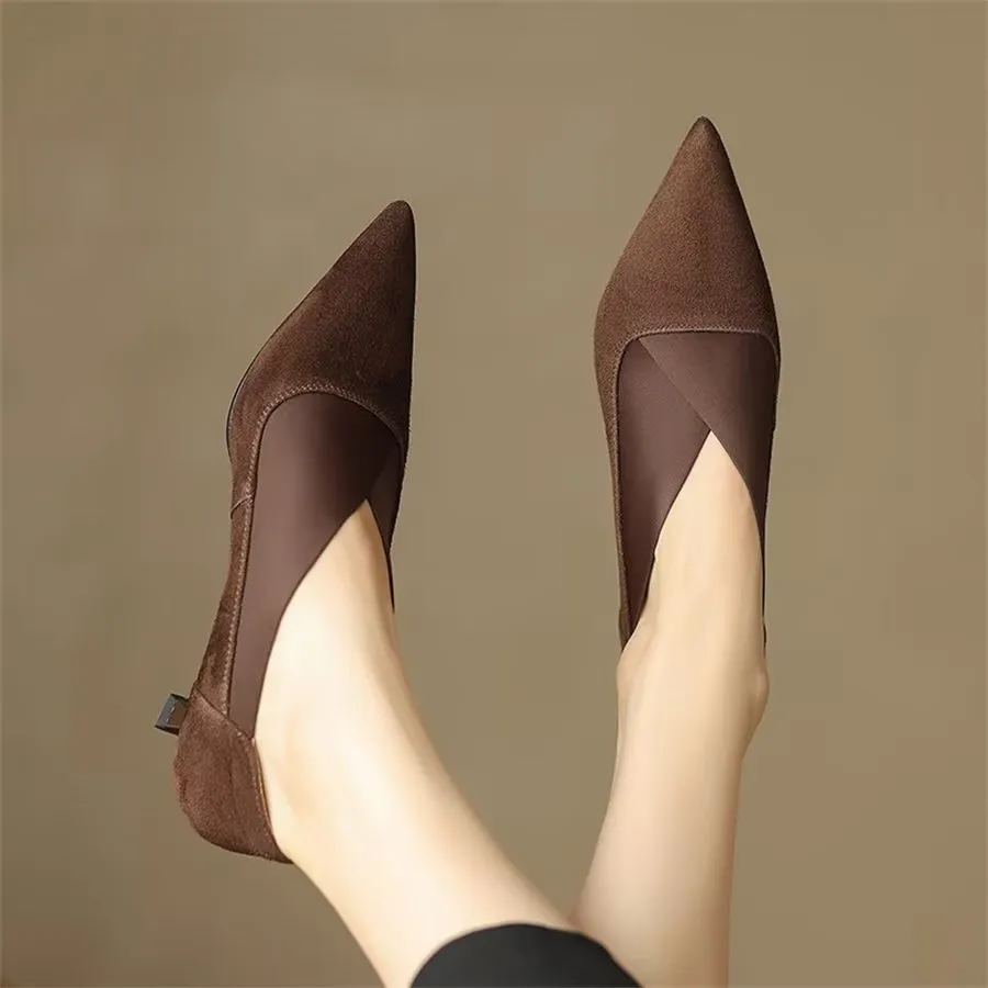 Elegant Cow Leather Pointed Toe Thin Heel Pumps