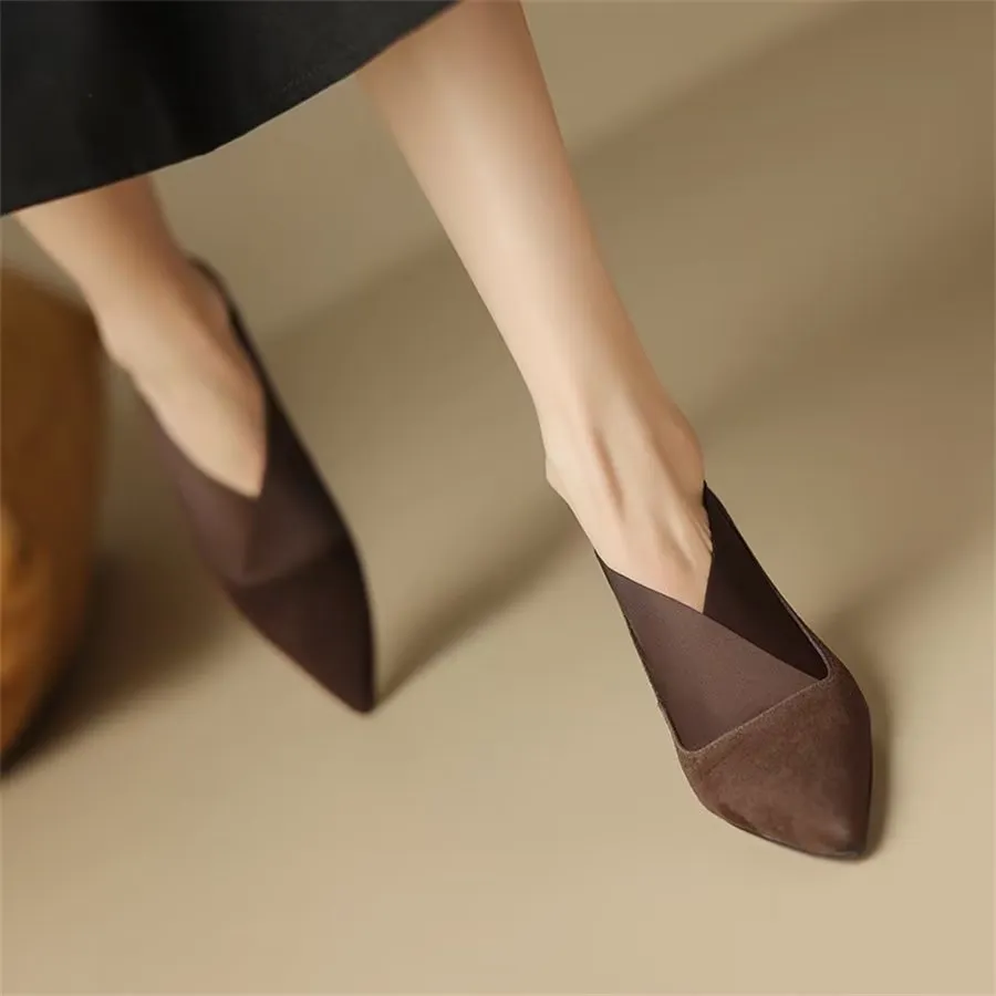 Elegant Cow Leather Pointed Toe Thin Heel Pumps