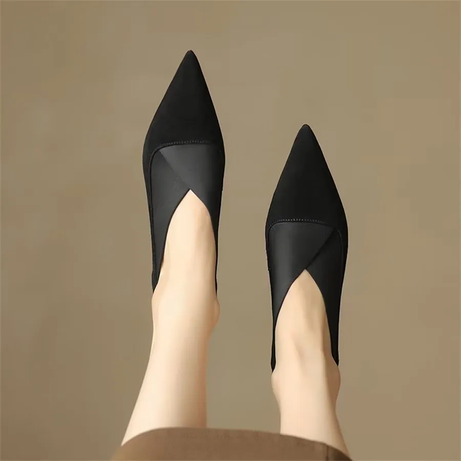 Elegant Cow Leather Pointed Toe Thin Heel Pumps