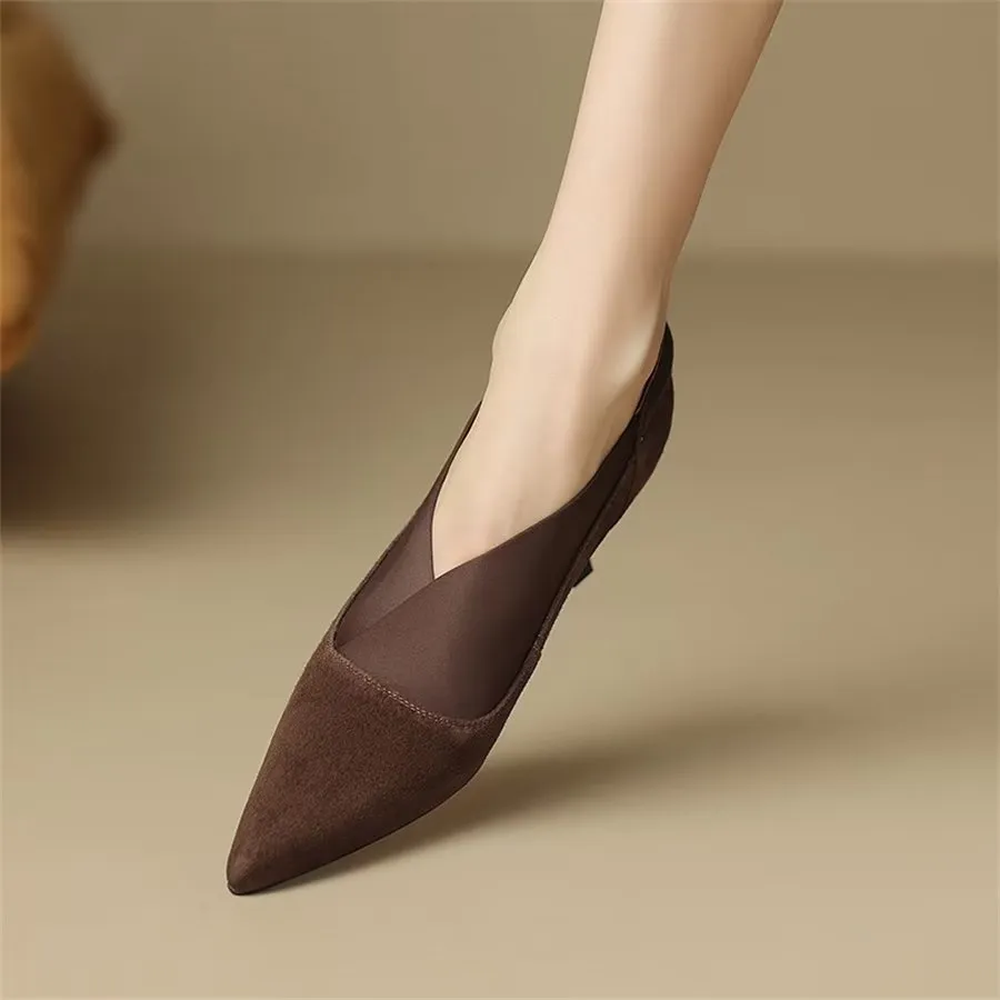 Elegant Cow Leather Pointed Toe Thin Heel Pumps