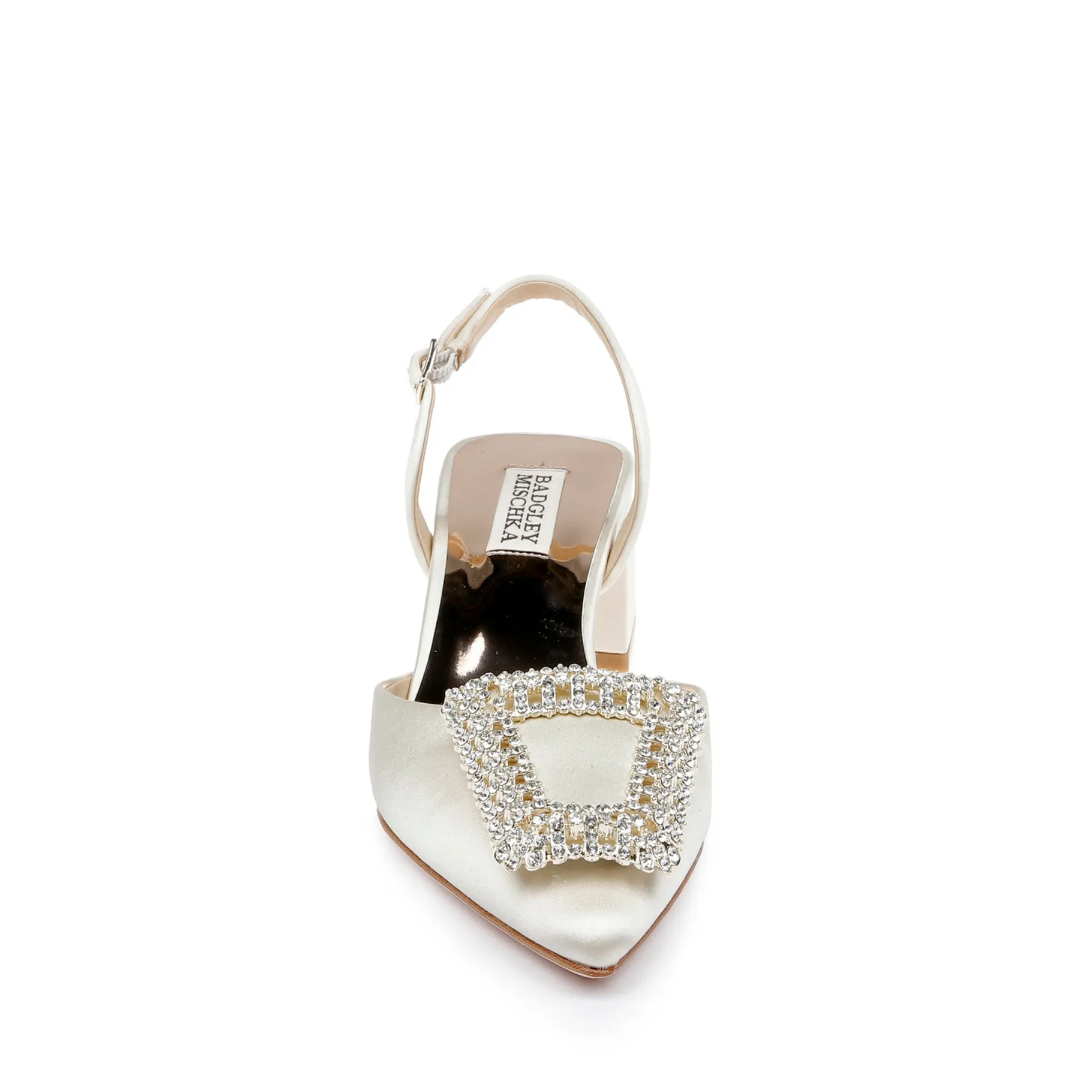 Emmie - Pointed Toe Block Heel Slingback with Crystal Buckle - Ivory