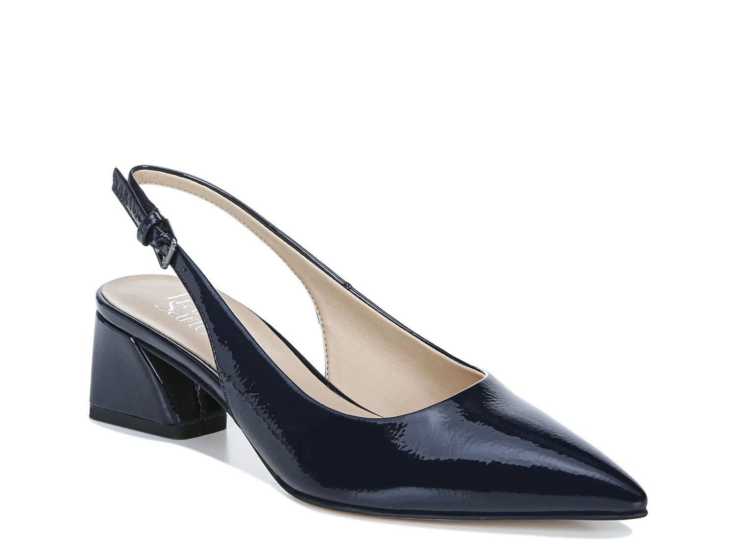 Franco Sarto Racer Pointed Toe Patent Leather Sandals, Navy Blue