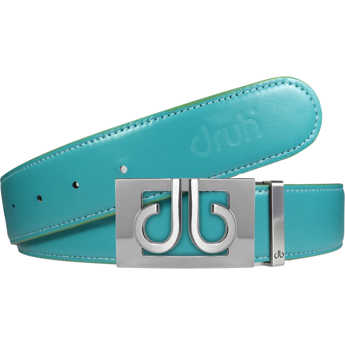 Full Grain Leather Belt in Aqua with Silver ‘db’ Thru Buckle