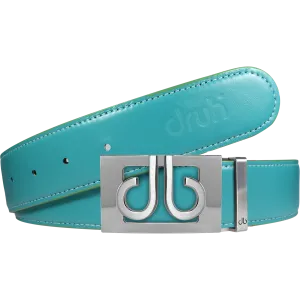 Full Grain Leather Belt in Aqua with Silver ‘db’ Thru Buckle