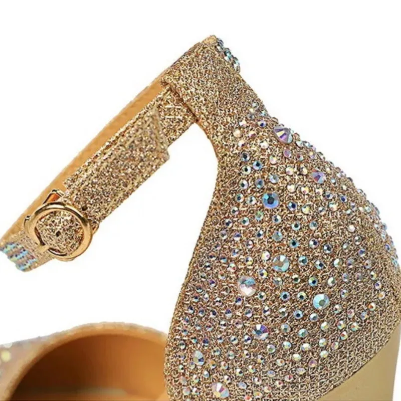 Glitter Rhinestone Decor Pointed Toe Stiletto Heel Sandals